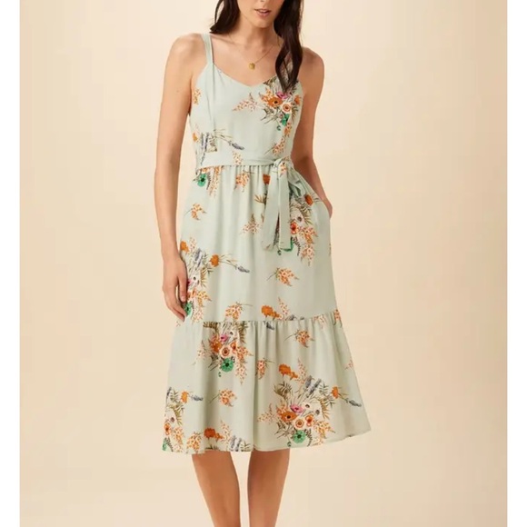 Amour Very Light Blue Silk Floral Print Sleeveless Dress Size Large - Picture 1 of 1